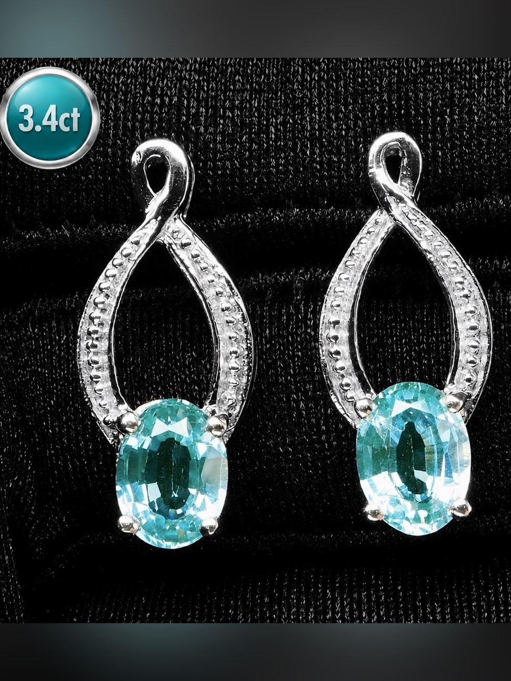 Teal blue Sapphires Earrings 14k white Gold on silver. 3.4ct  green blue